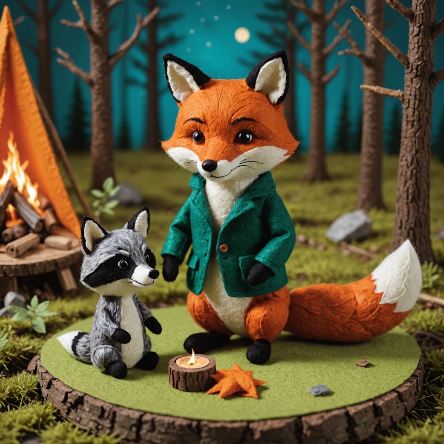 Felt Fox and Raccoon Campfire Adventure