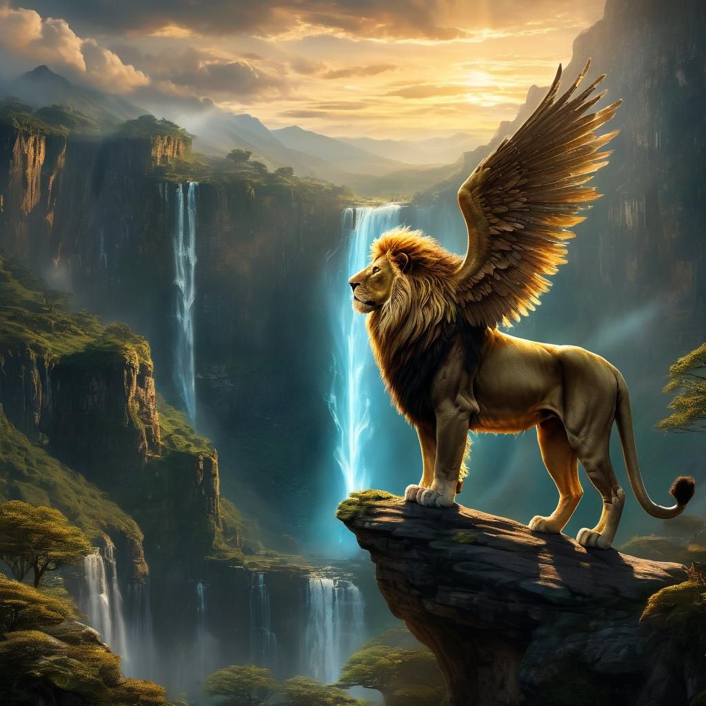 Winged Golden Lion Overlooking Enchanted Valley