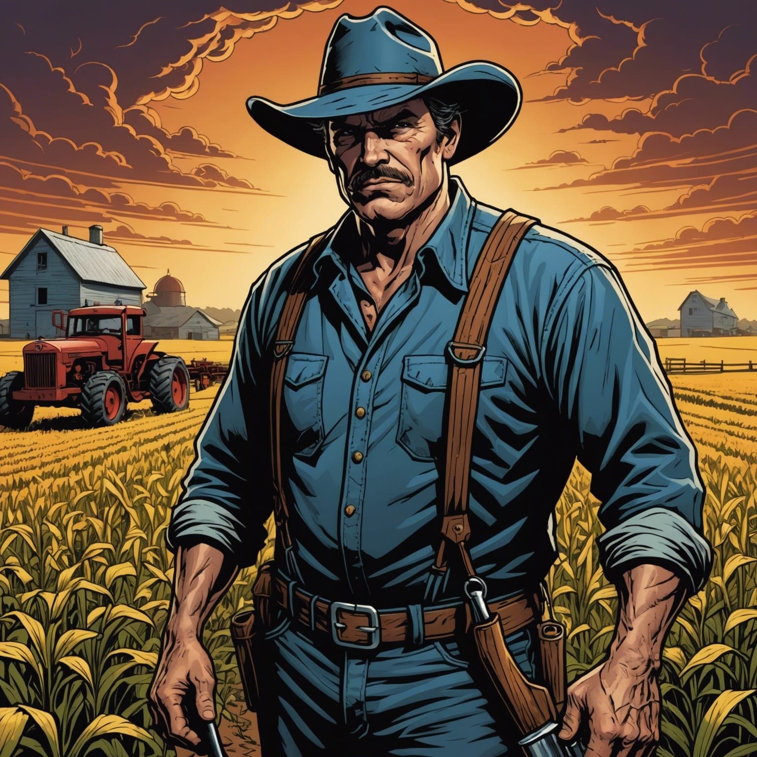 Evil Farmer in Comic Book Style Art
