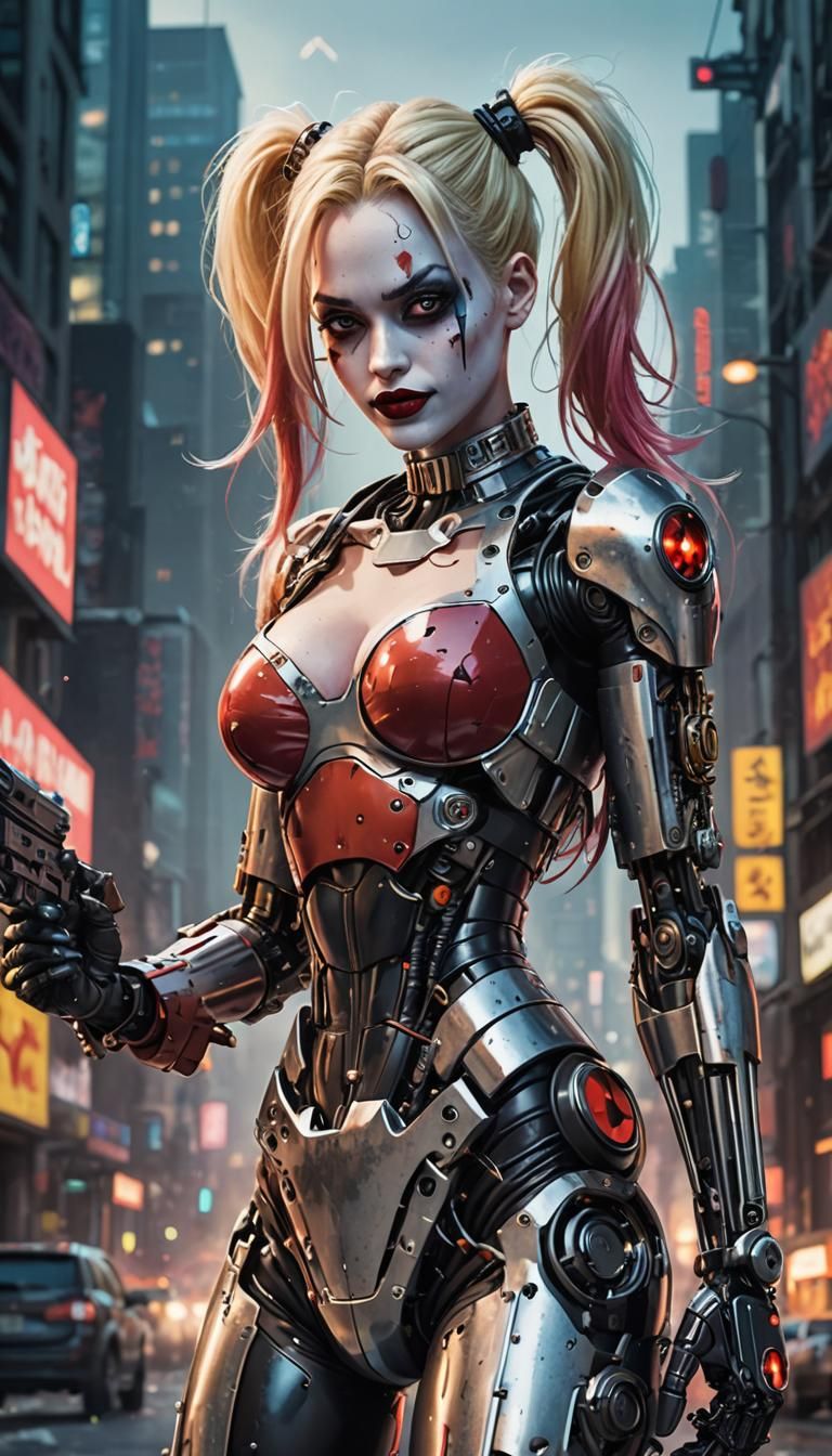 Harley Quinn as Cyberpunk Terminator Cyborg