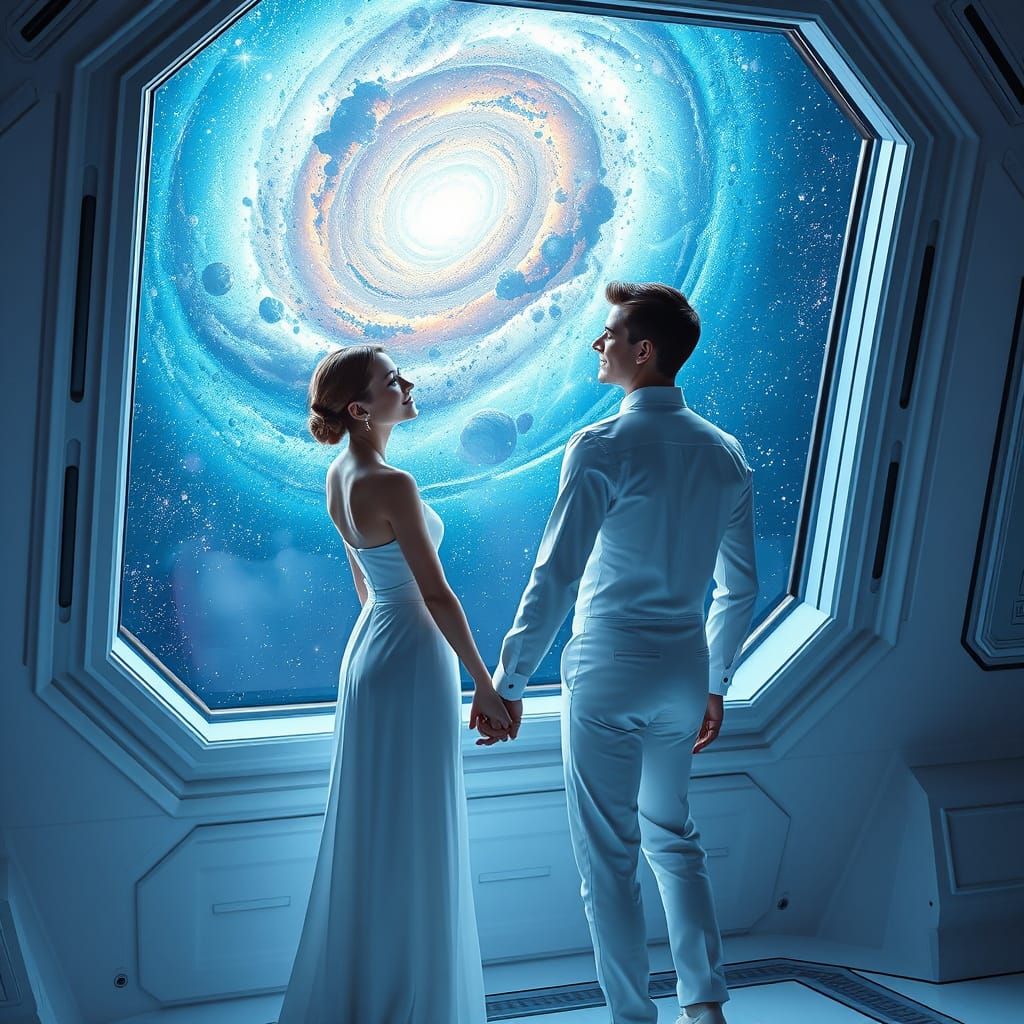 Andromeda Galaxy View from Spaceship, Syd Mead Style