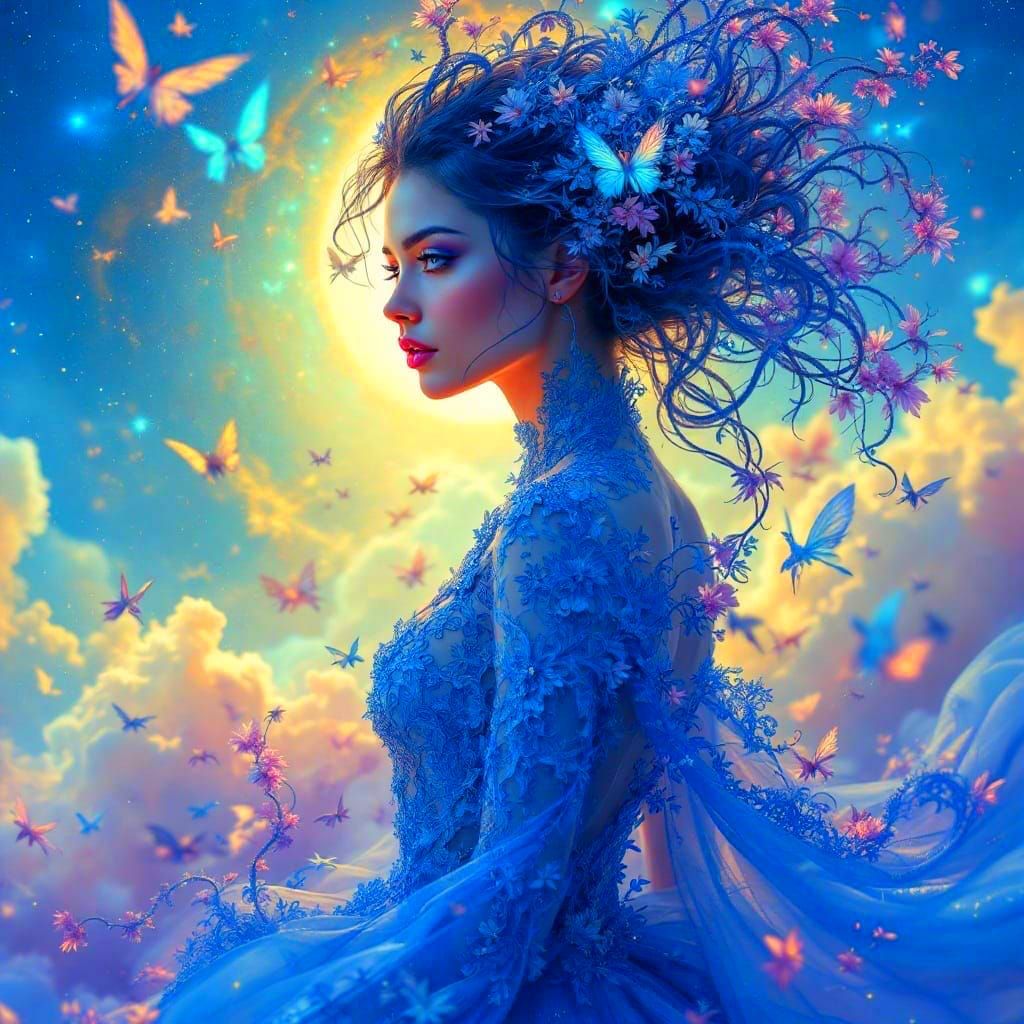 Ethereal Goddess in a Realm of Vibrant Dreams