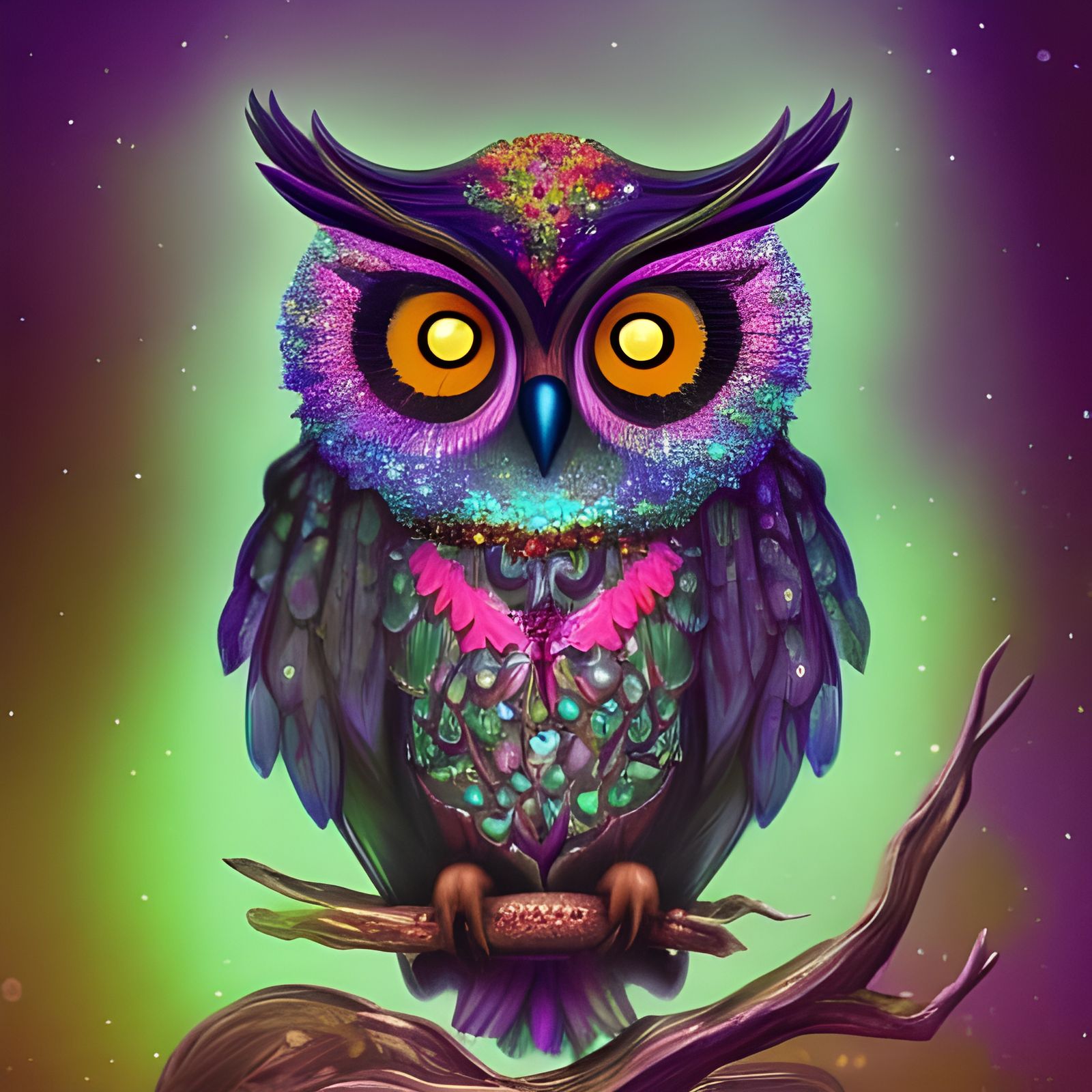 Glittery Witchy Owl Sticker Design