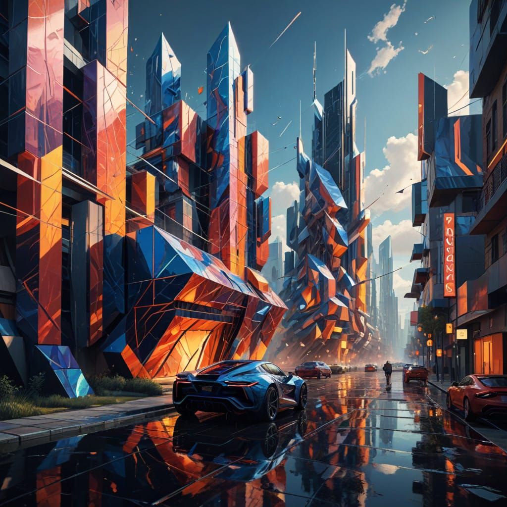 Futuristic Cityscape in 2024 - Hyper-Realistic Neo-Cubist Ma...
