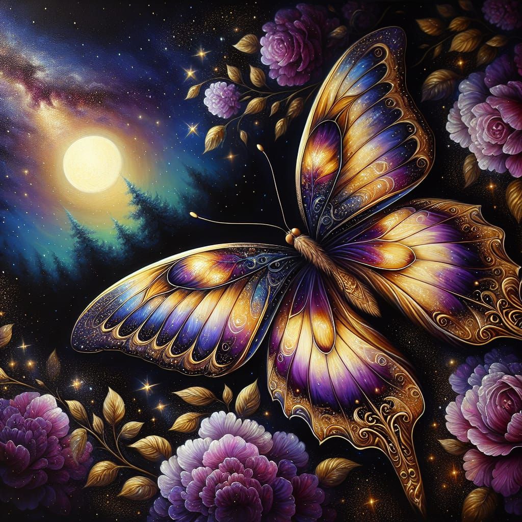 Surreal Night Butterfly in Regal Tones