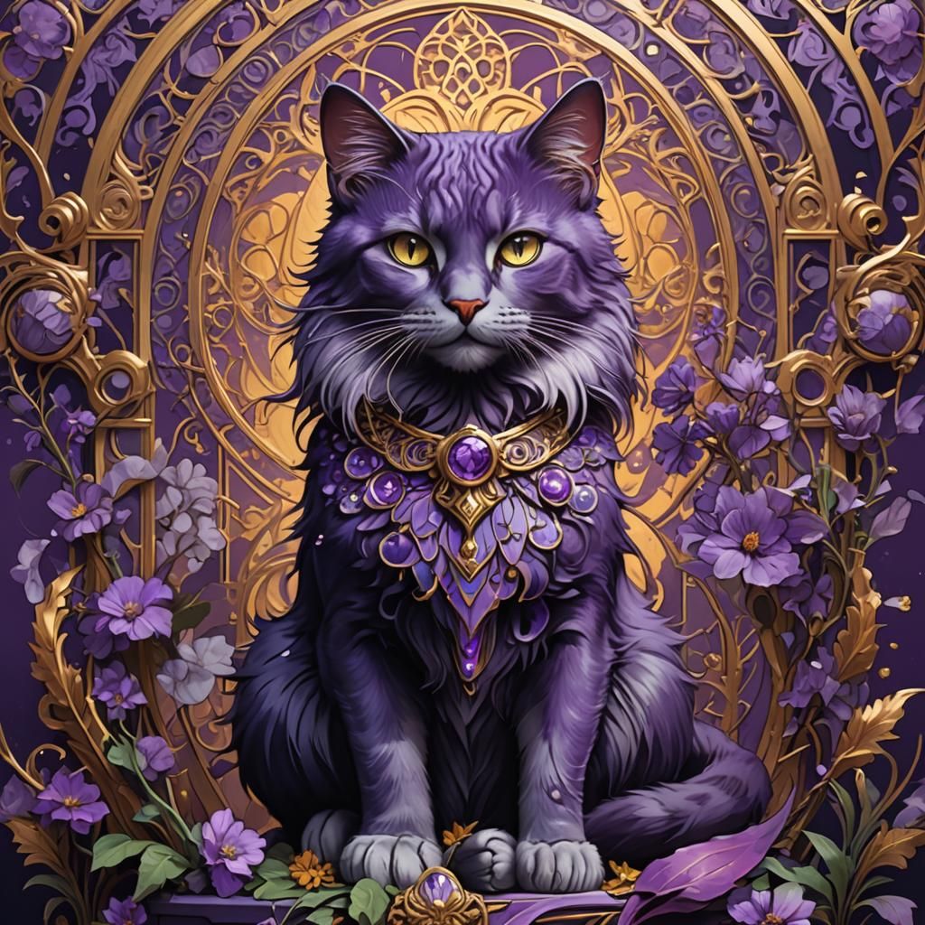 Cat Diva in Purple Mucha Style