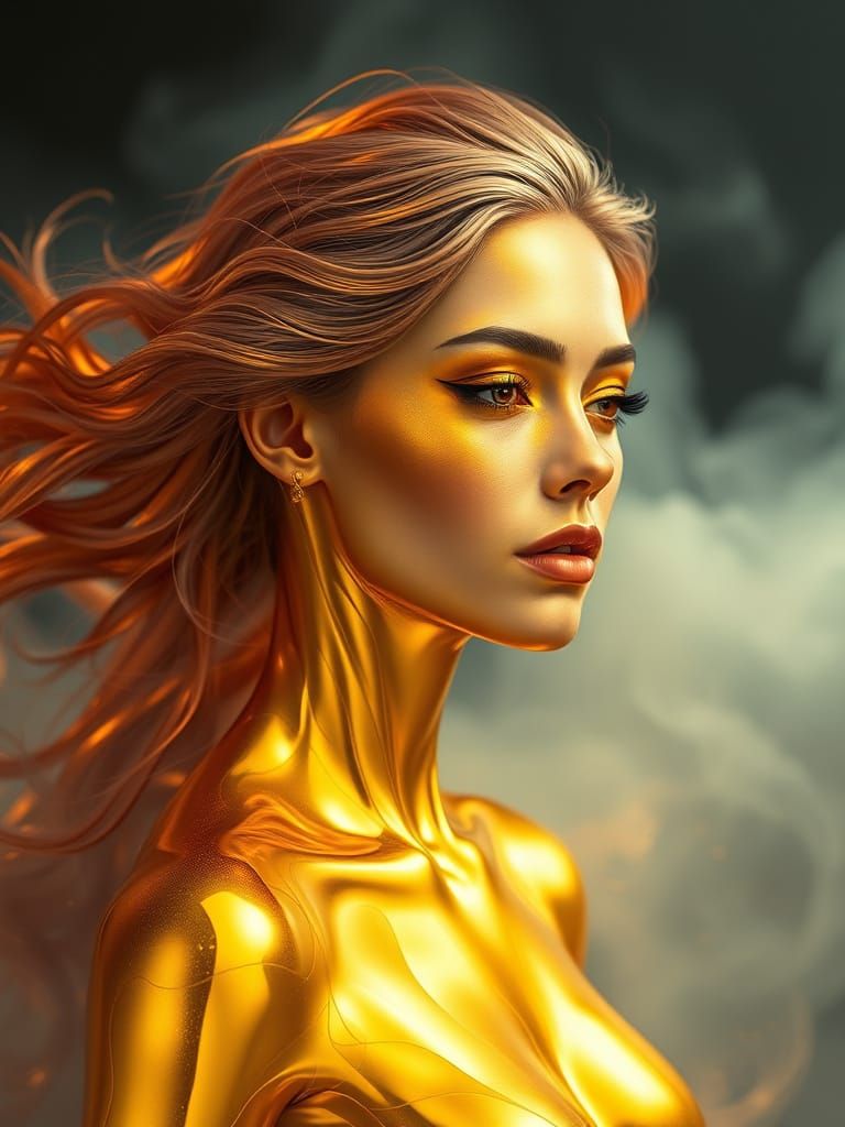 Futuristic Goddess of Liquid Gold