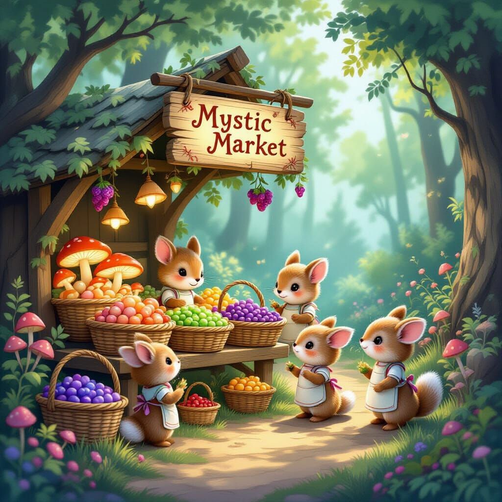Mystic Market in Enchanted Forest Clearing