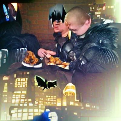 Batman and Friend Enjoying Wings in Gotham