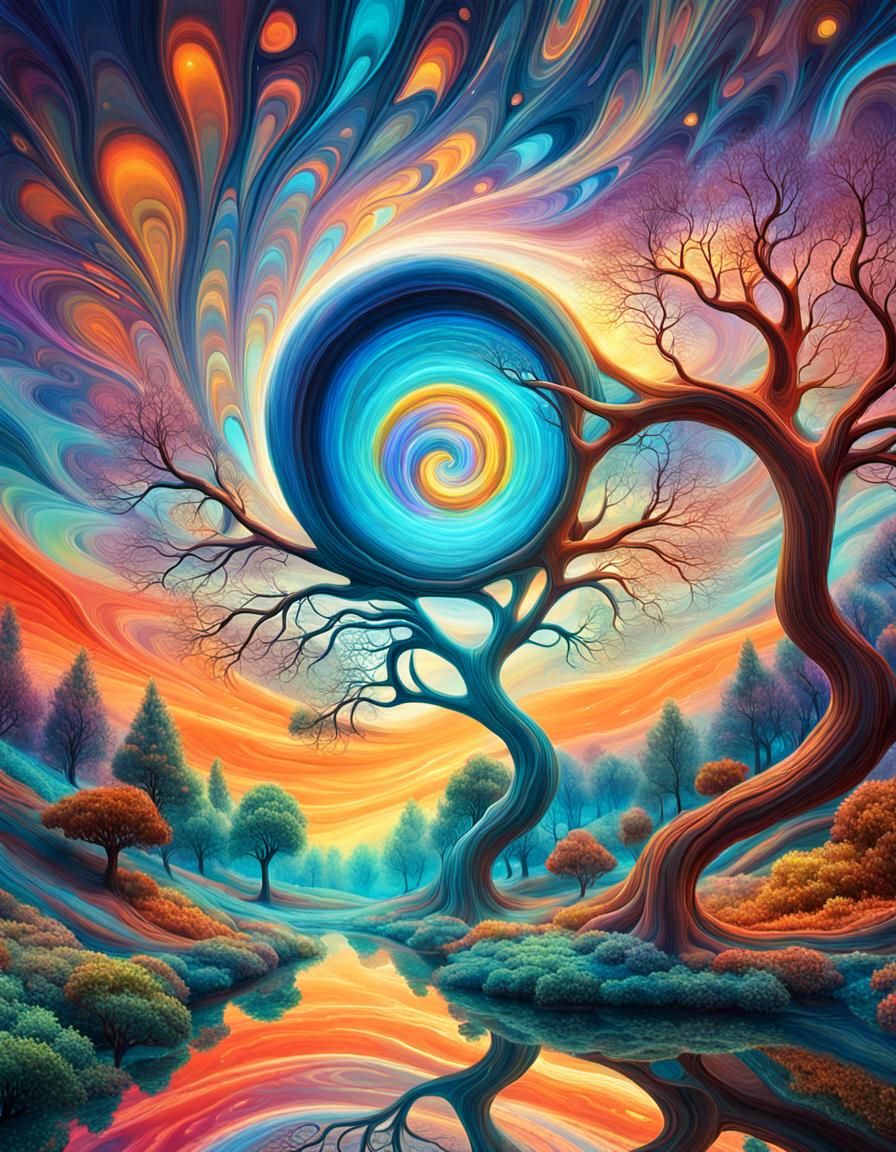 Surreal Abstract Landscape with Celestial Background