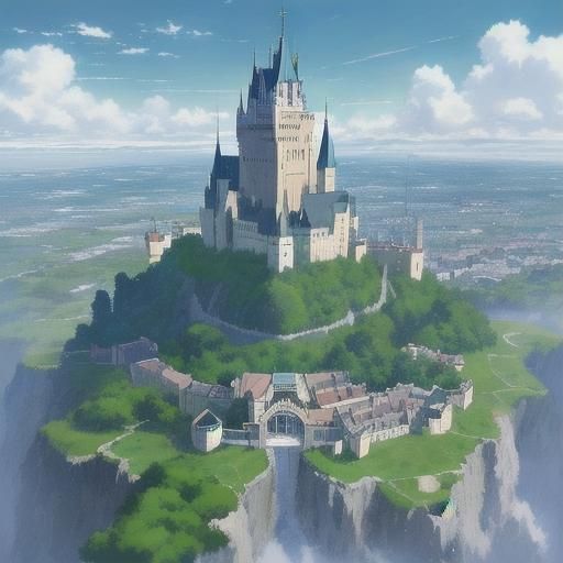 Anime Castle Illustration in Japanese Manga Style