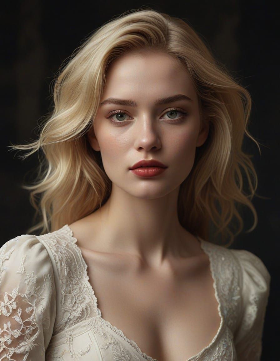 Elegant Blonde Goddess in Ivory Gown