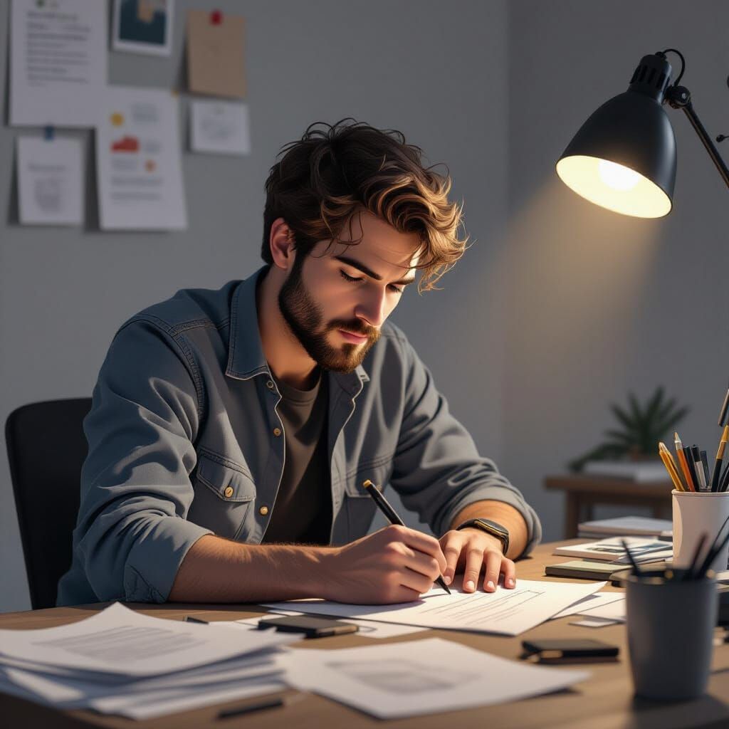 Person Creating at Desk in Digital Art Style
