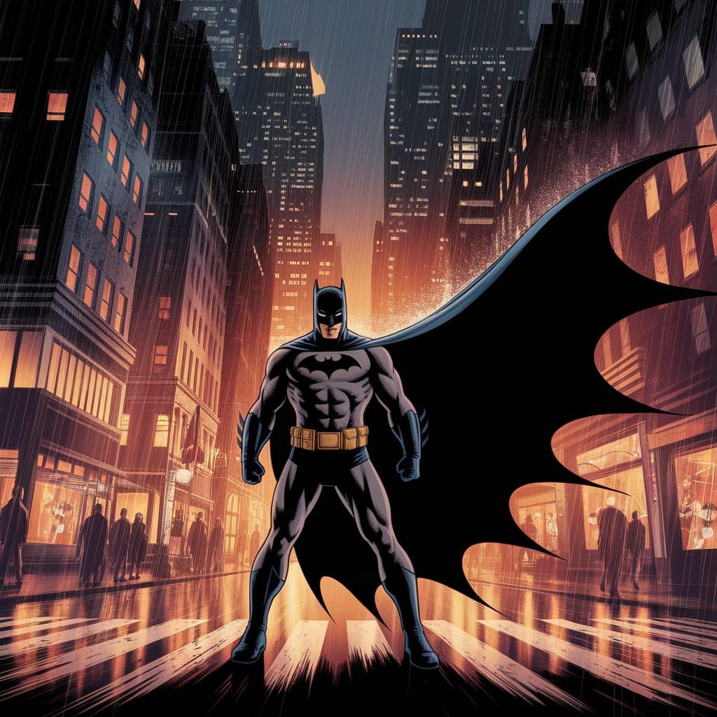 Batman in Gritty Gotham City at Night