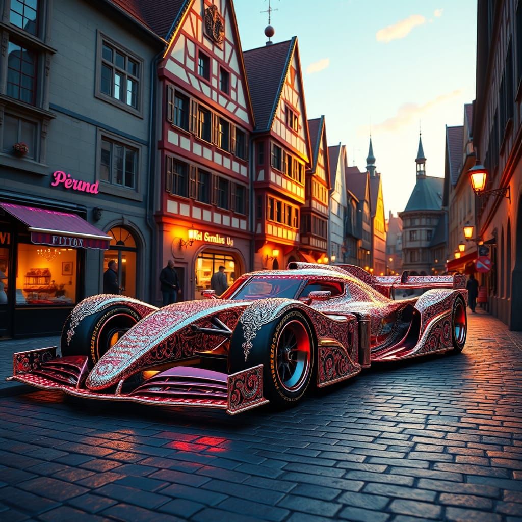 Gleaming F1-Limousine Hybrid in Whimsical, High-Detailed Art