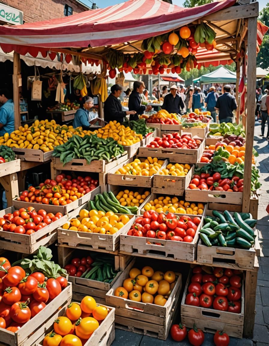 Vibrant Market Stall with Colorful Fresh Produce