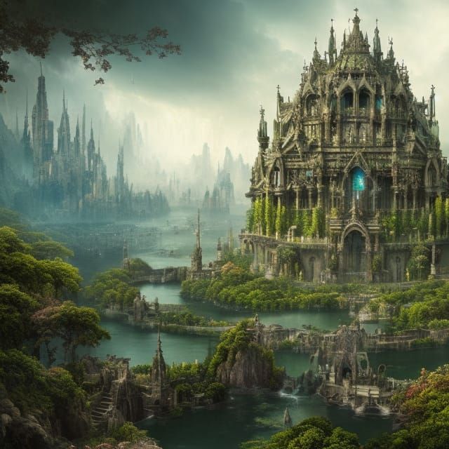 Utopian City with Floating Gardens