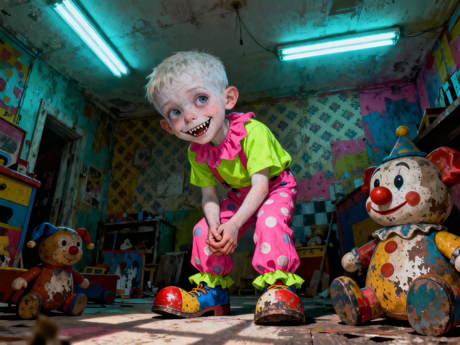 Creepy Child Clown in Garish Nightmare Style