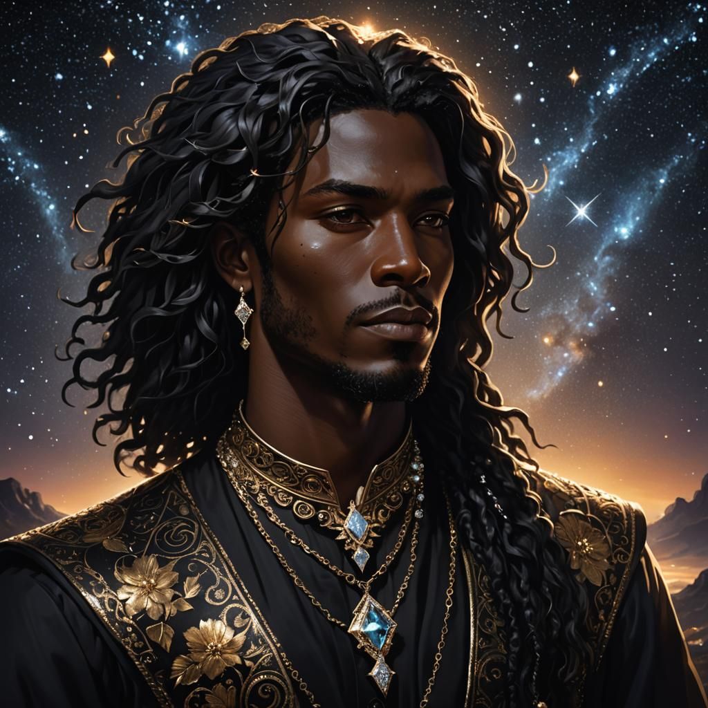 Fantasy African Prince Portrait in Starry Night