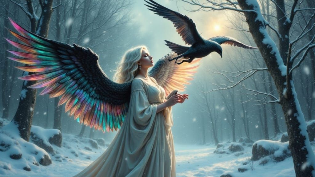 Stunning Angel in Iridescent Wings, Oil Painting