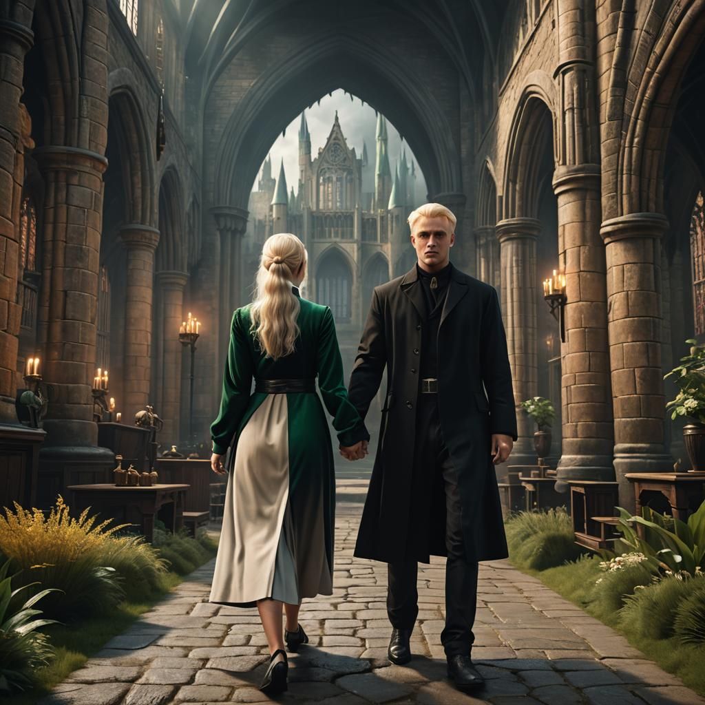 Draco Malfoy with Slytherin Girl at Hogwarts