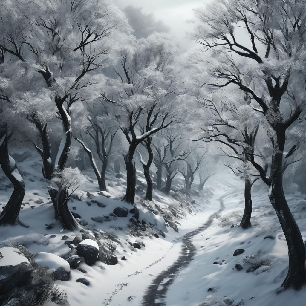 Snowy Path in Winter's Embrace: Drone's-Eye View