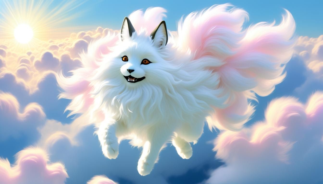 Nine-Tailed Fox Kit Leaping in Sunshine