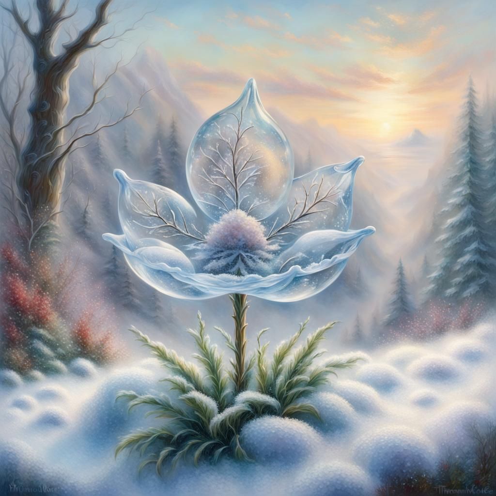 Ethereal Frozen Snow Flower in Glass