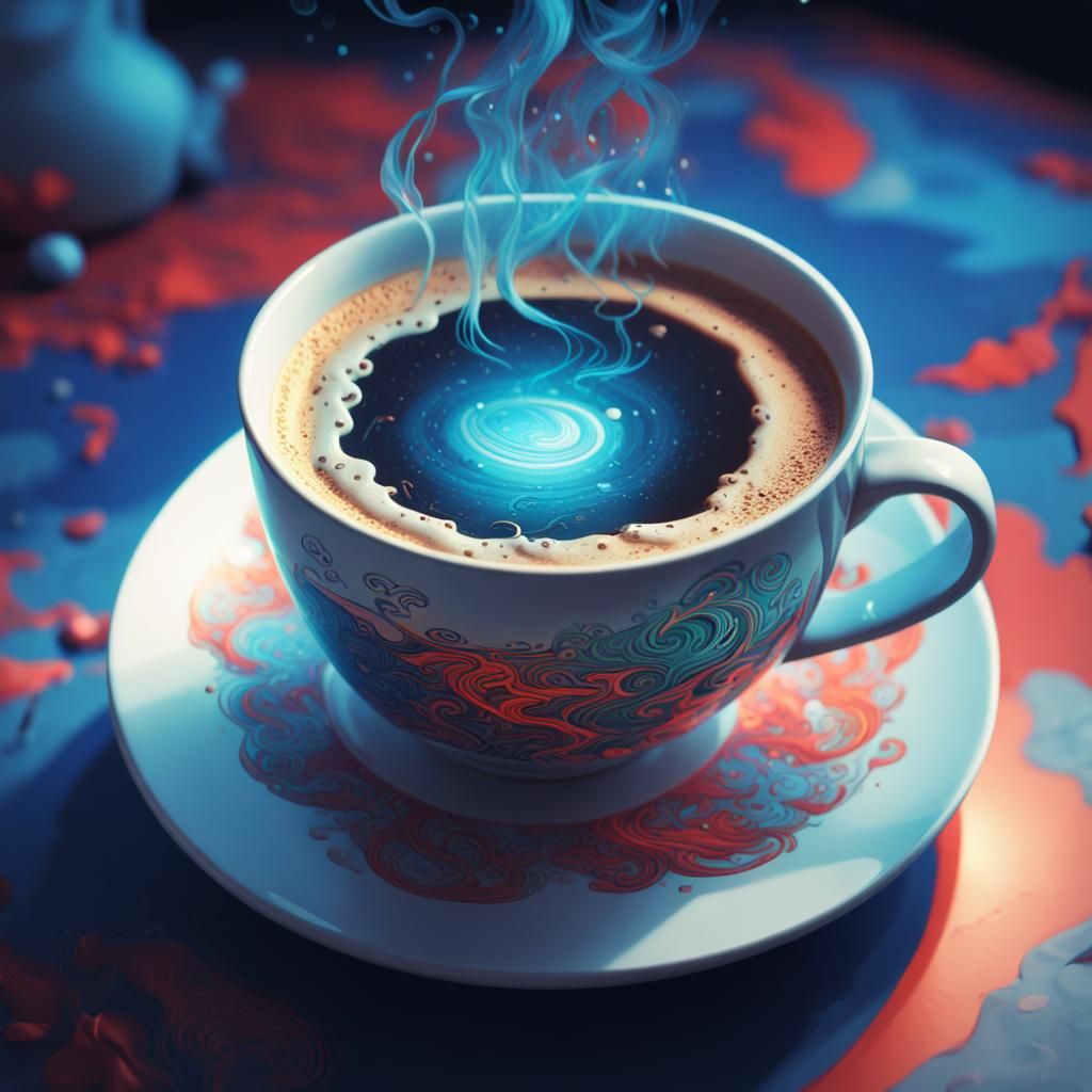 Mystical Universe Around Coffee Cup: Digital Art