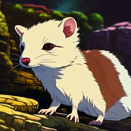 Cute Ferret in Studio Ghibli Anime Style
