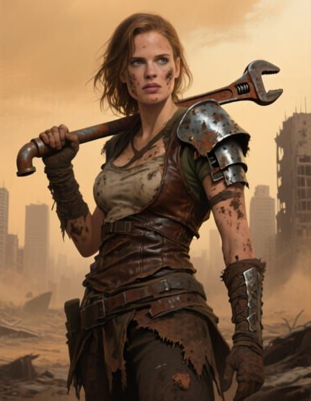 Post-Apocalyptic Warrior Woman with Determined Gaze
