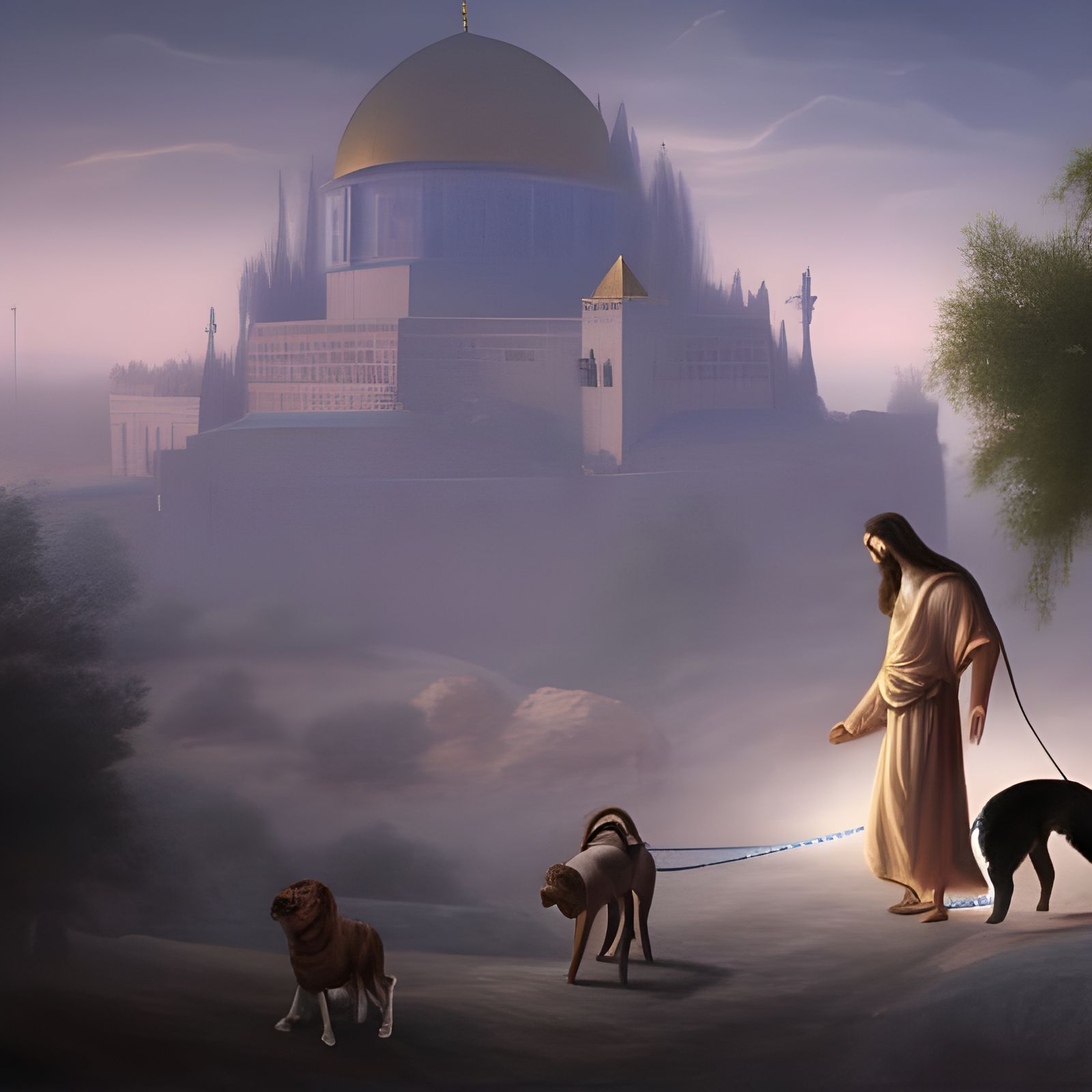 Christ Walks Dog in Jerusalem: Matte Painting