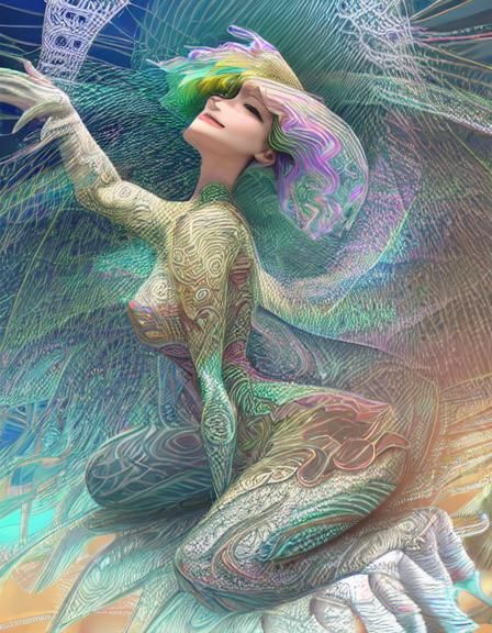 Woman Riding Pterodactyl, Abstract