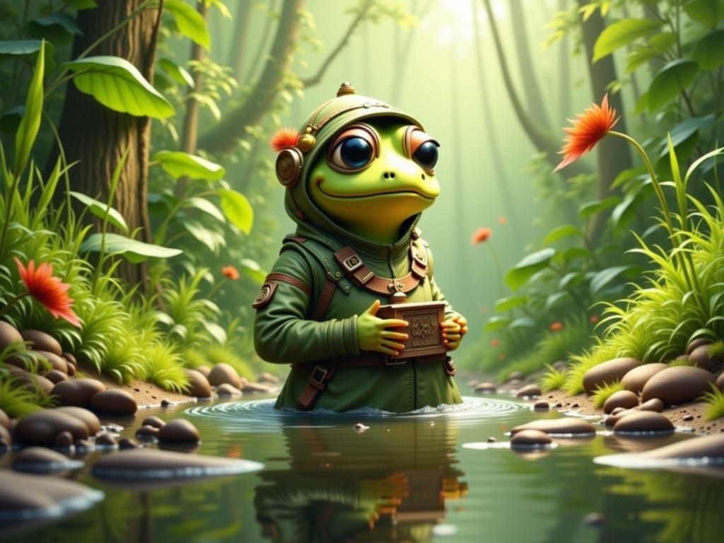 Adventurous Pepe the Frog in an Exciting Scenario