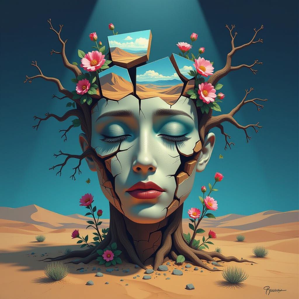 Surreal Fractured Face Book Cover as Dalí Inspired Art