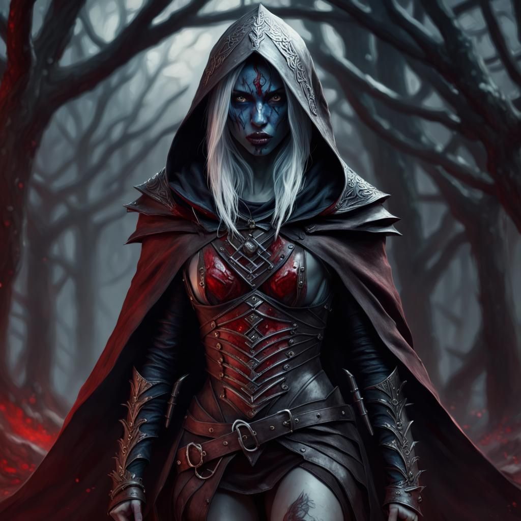 Drow Assassin in Hooded Cloak: Digital Matte Painting