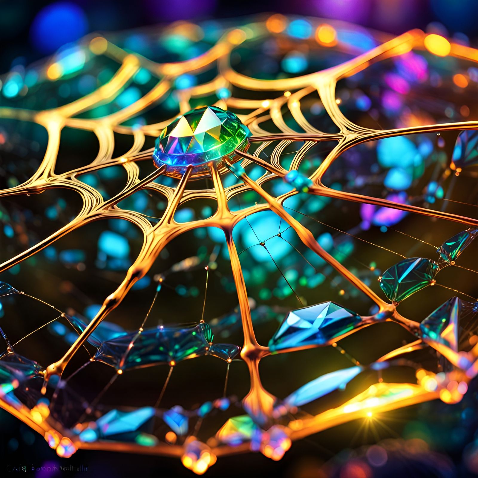 Bioluminescent Crystal Spiderweb with Holographic Spider