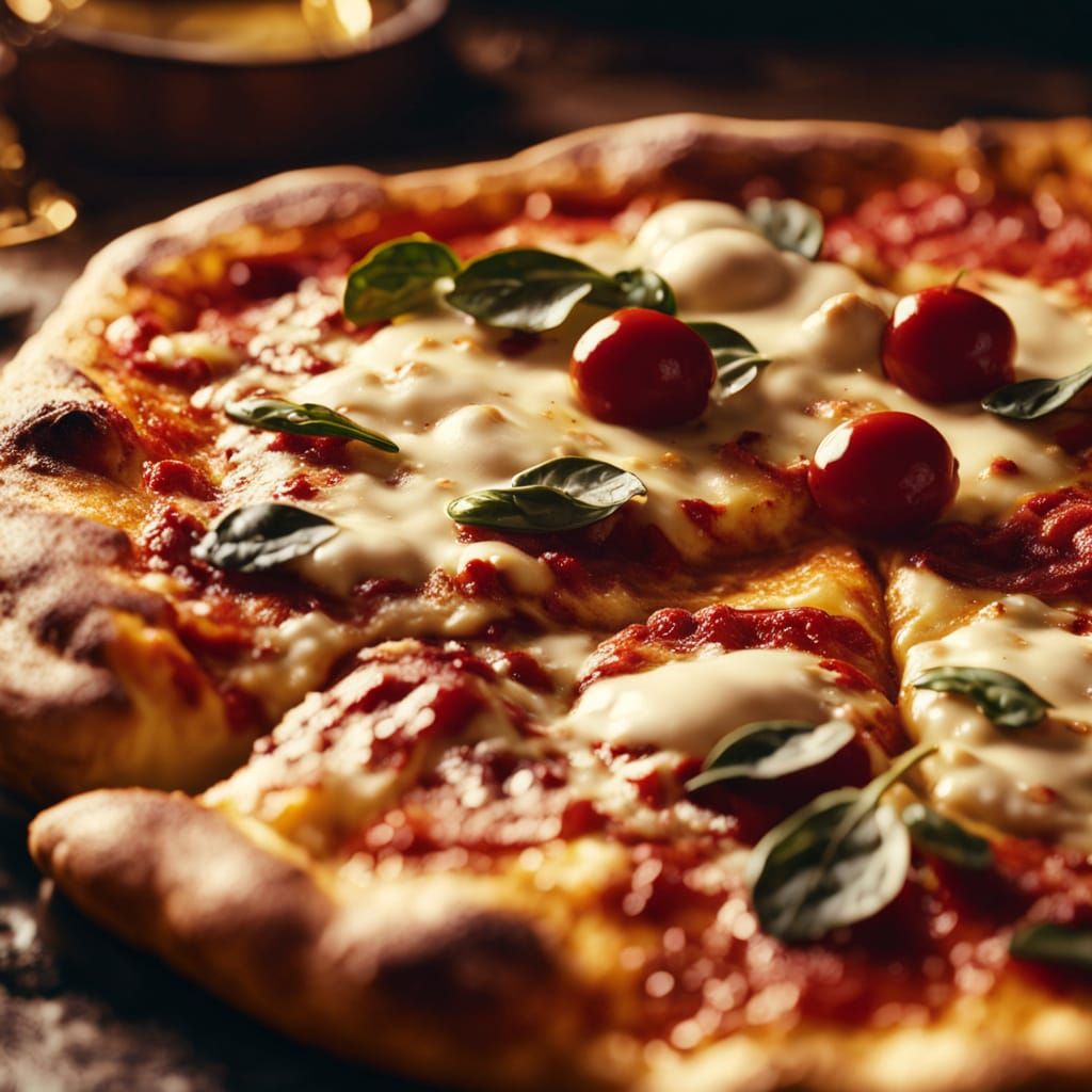 Authentic Italian Pizza in Oil Painting Style