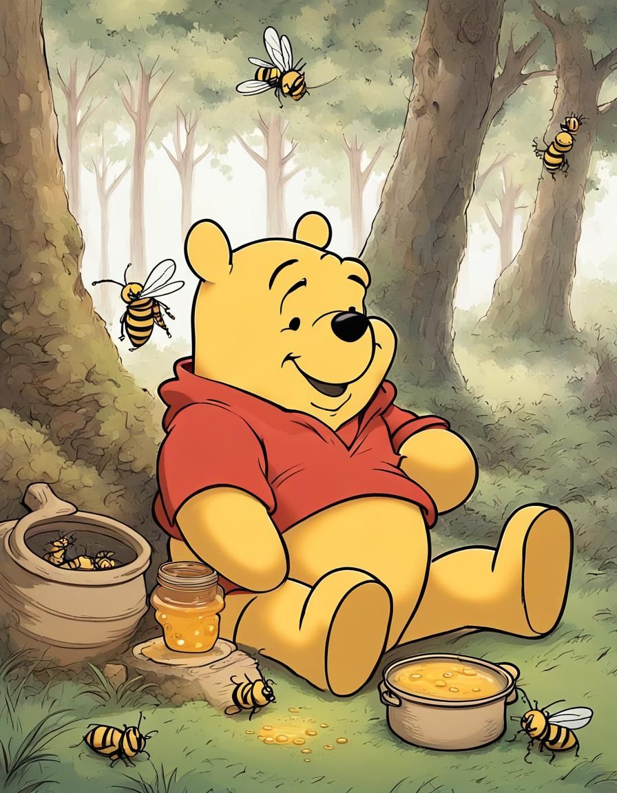 Winnie the Pooh Relaxes with Honey