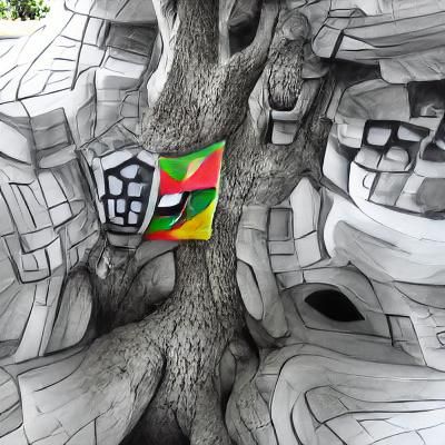 Baobab Tree in Bagamoyo: Cubist Charcoal Drawing