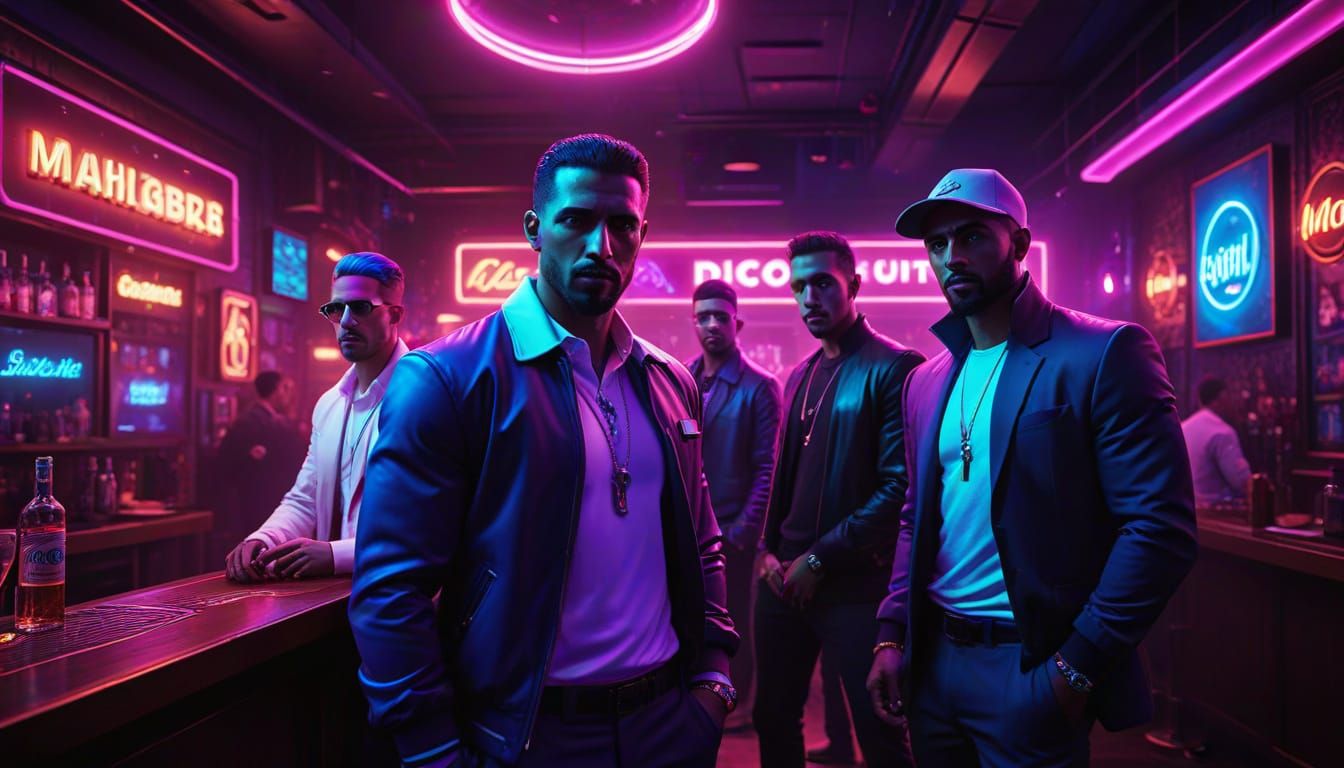 Vibrant Nightclub Scene in Bold Cartoon Style