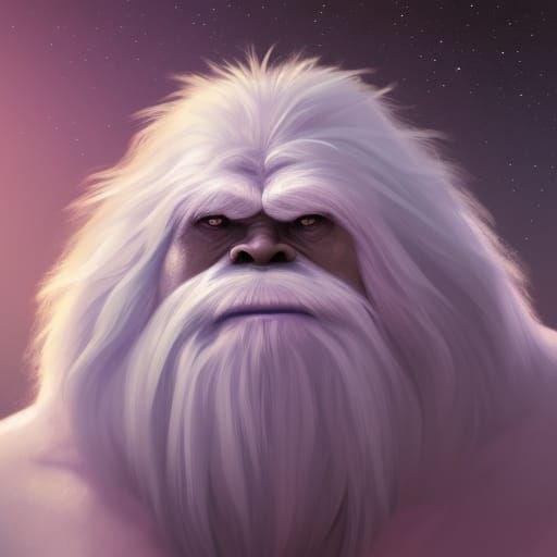 Yeti Portrait Under Starry Sky in Art Nouveau Style