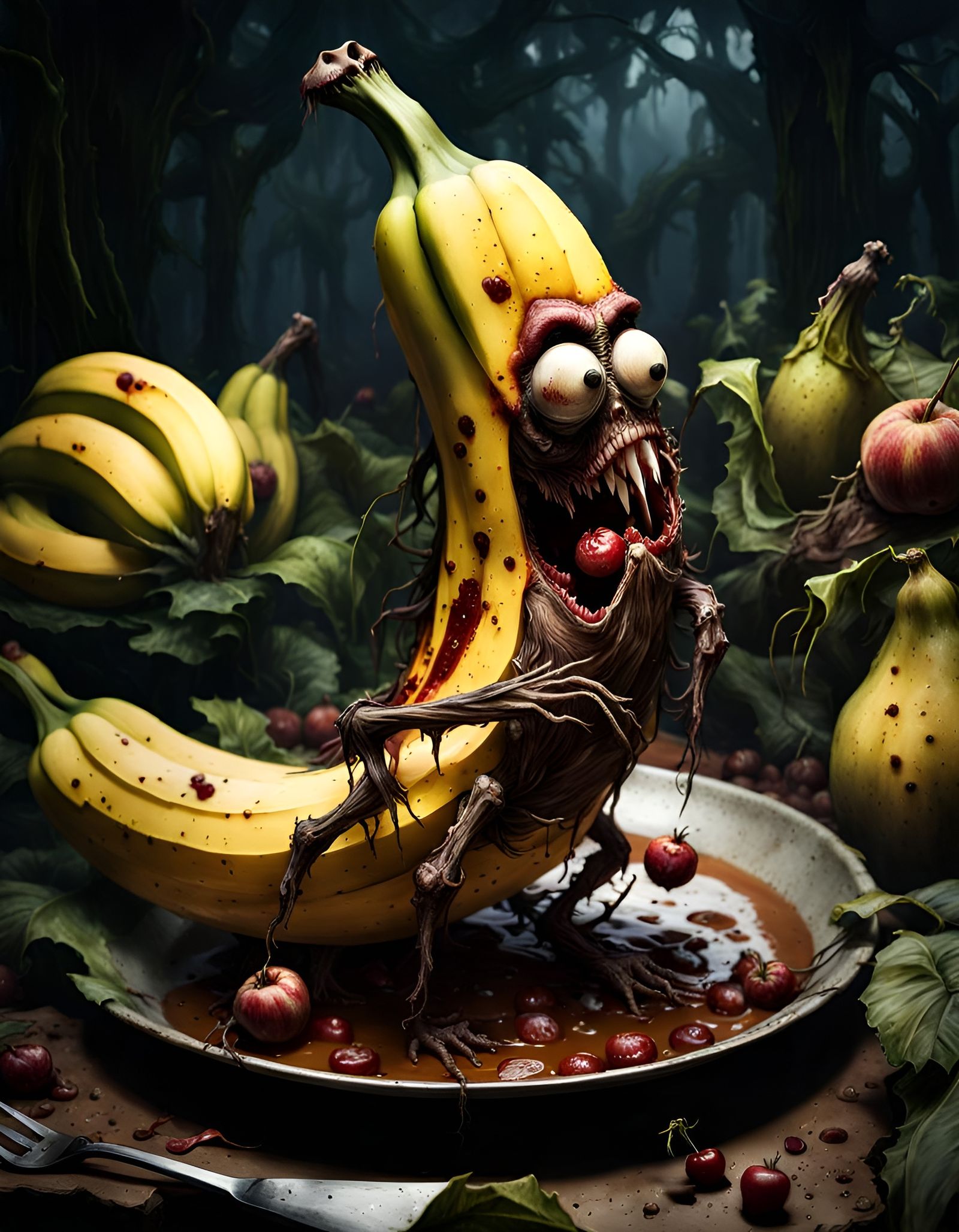 Hyperdetailed Zombie Banana Baker in Borderlands Style