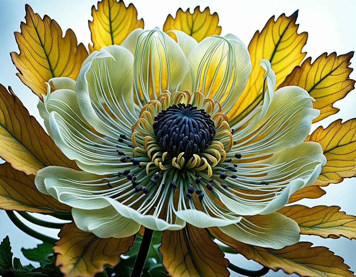 Intricate Autumn Anemone Flower Illustration