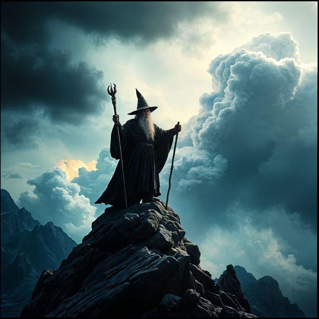 Epic Fantasy Wizard Summons Stormy Tempest