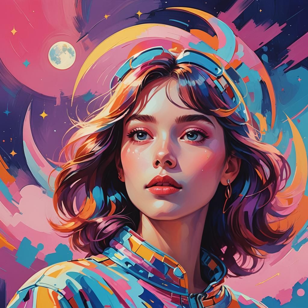 Retro-Futuristic Pop Art: Square Moon Dreamscape