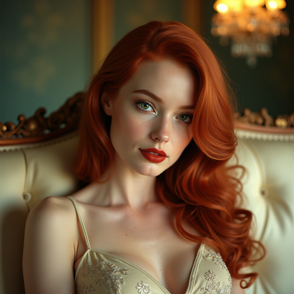 Ravishing Beauty with Emerald Eyes in Golden Light