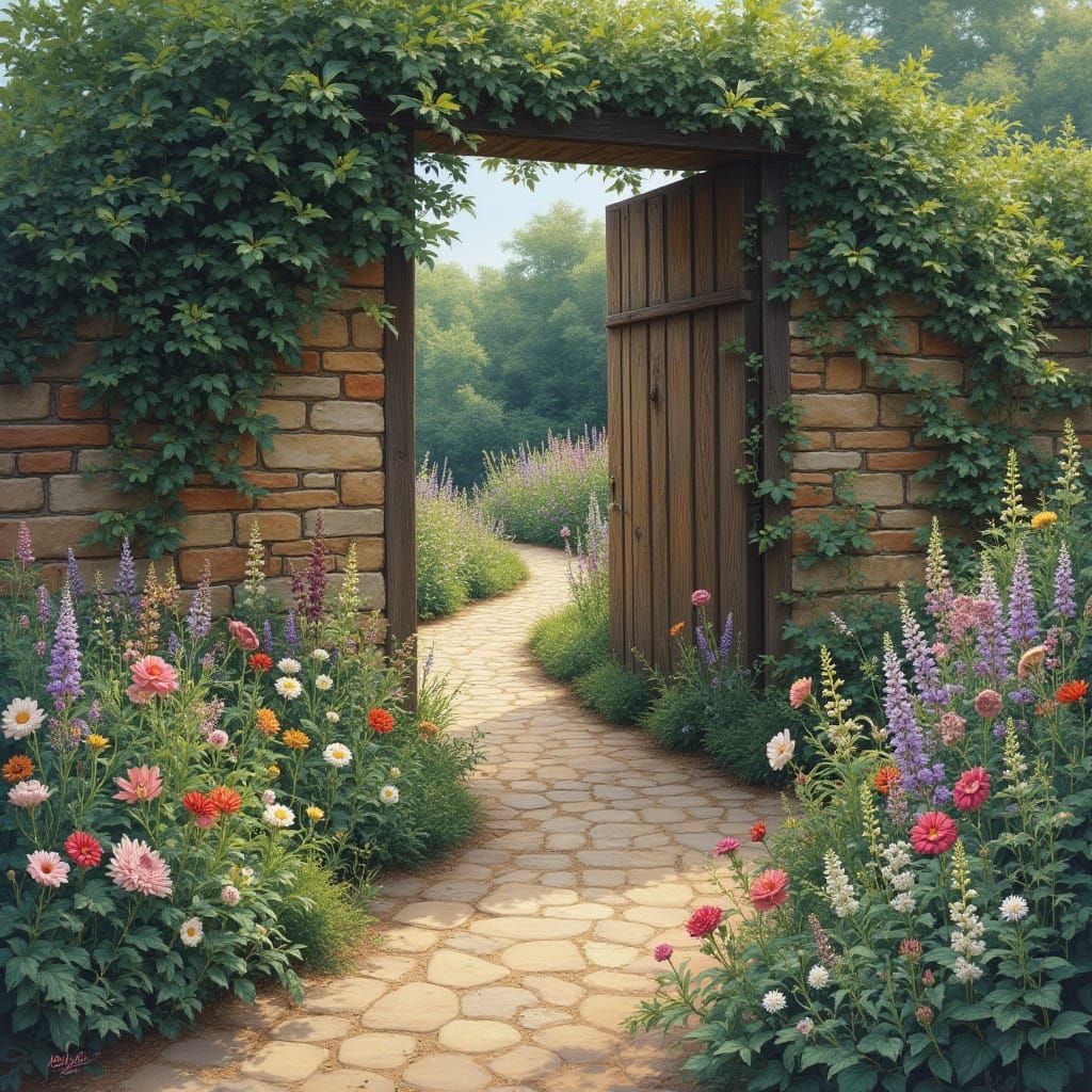 Garden Path Under Gate in Realistic Style