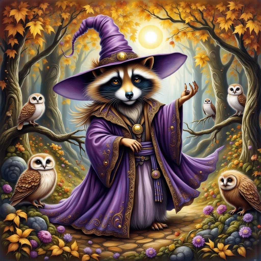 Raccoon Wizard's Autumn Festival: A Whimsical Digital Painti...