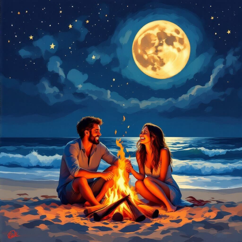 Carefree moments under the full moon.